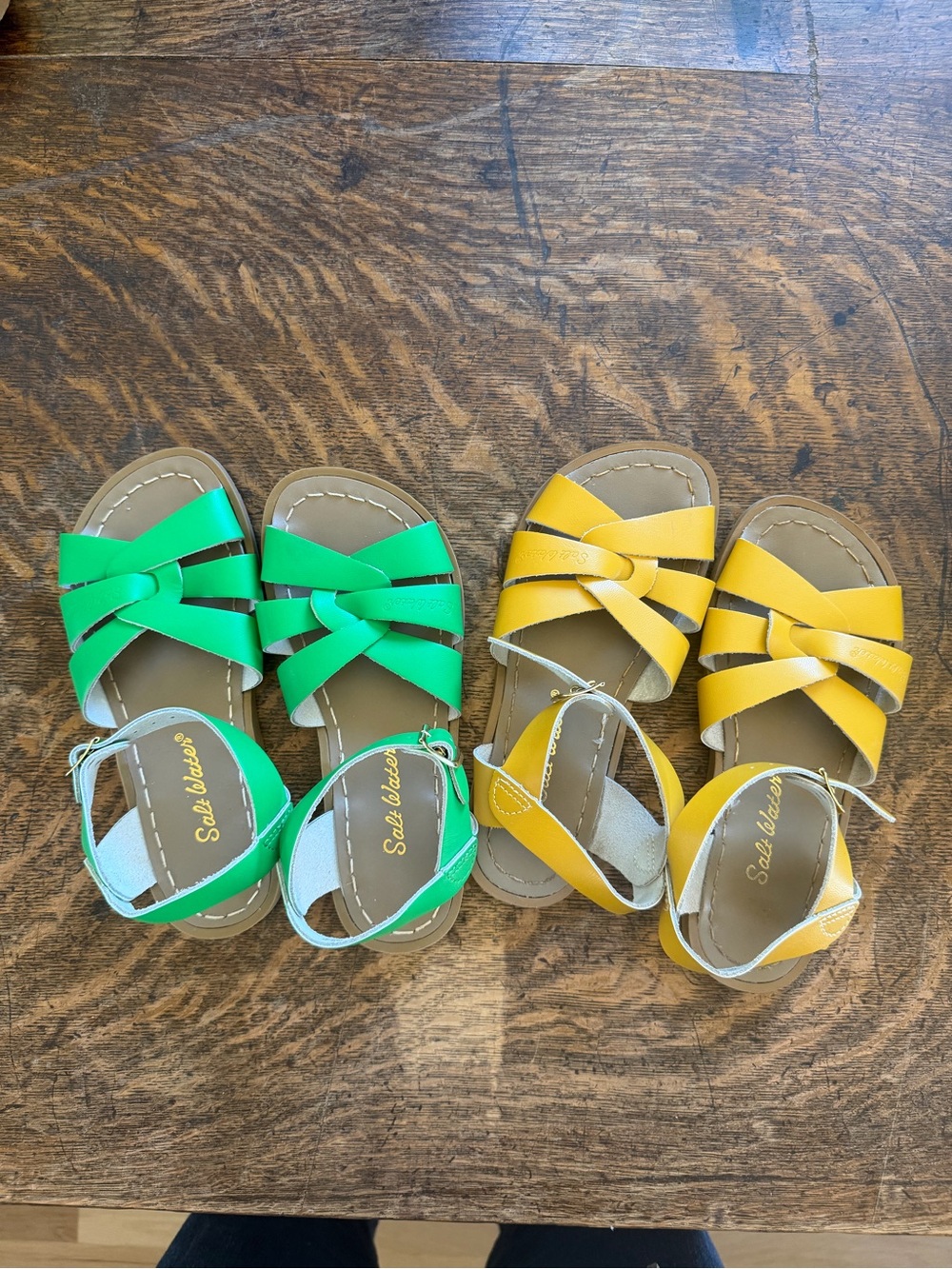 Salt Water Sandals by Hoy — Bright Green & Sunny Yellow Kids Sandals size 1